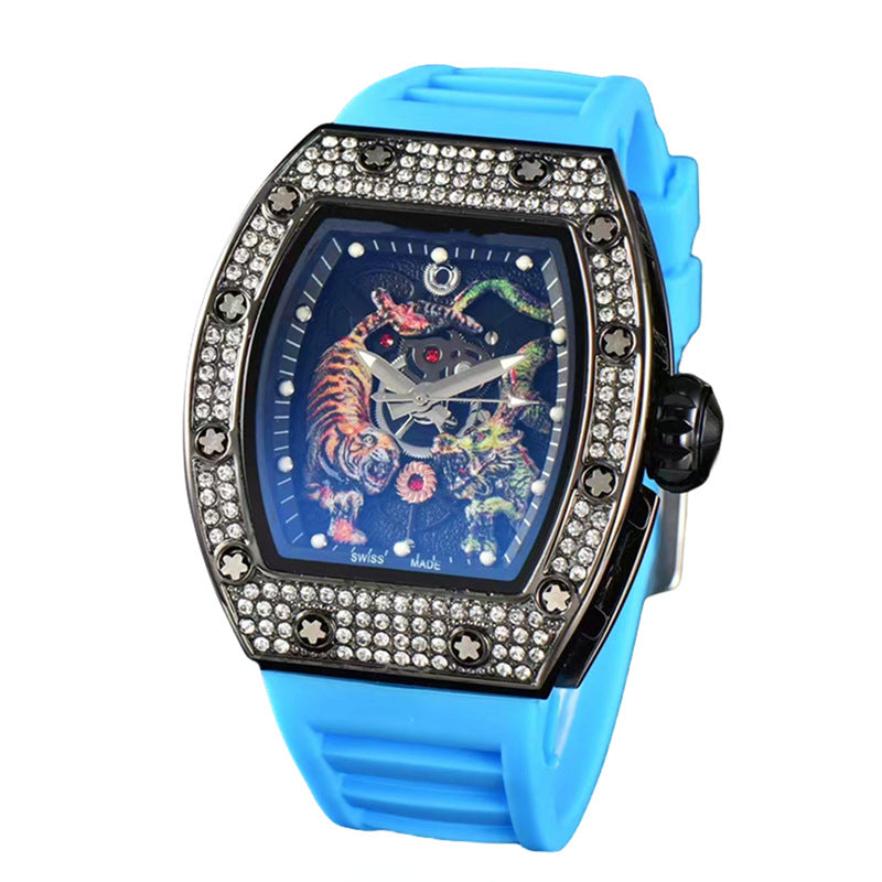 Tonneau-Shaped Water-Resistant Watch with Dragon & Tiger Totems