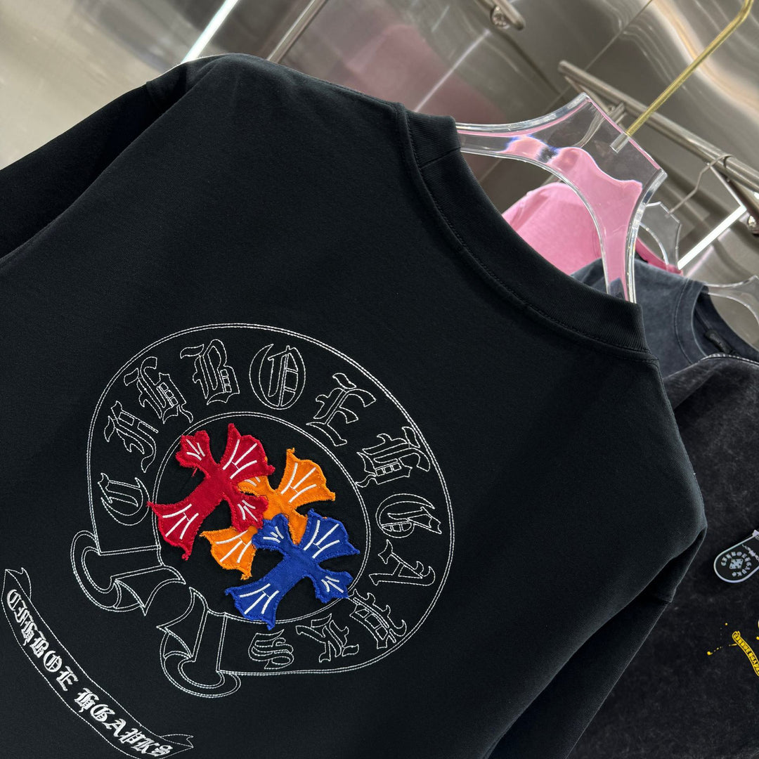 Chrome Hearts Washed Appliqué Embroidered Short-sleeved T-shirt