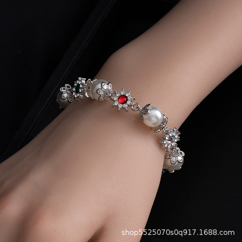 Rhinestone & Pearl Jewelry Set: Bracelet, Necklace, and Waist Chain