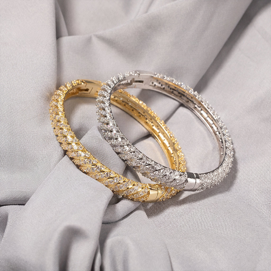 9mm Twill-Patterned, Full-Pavé Twisted Diamond Bangle