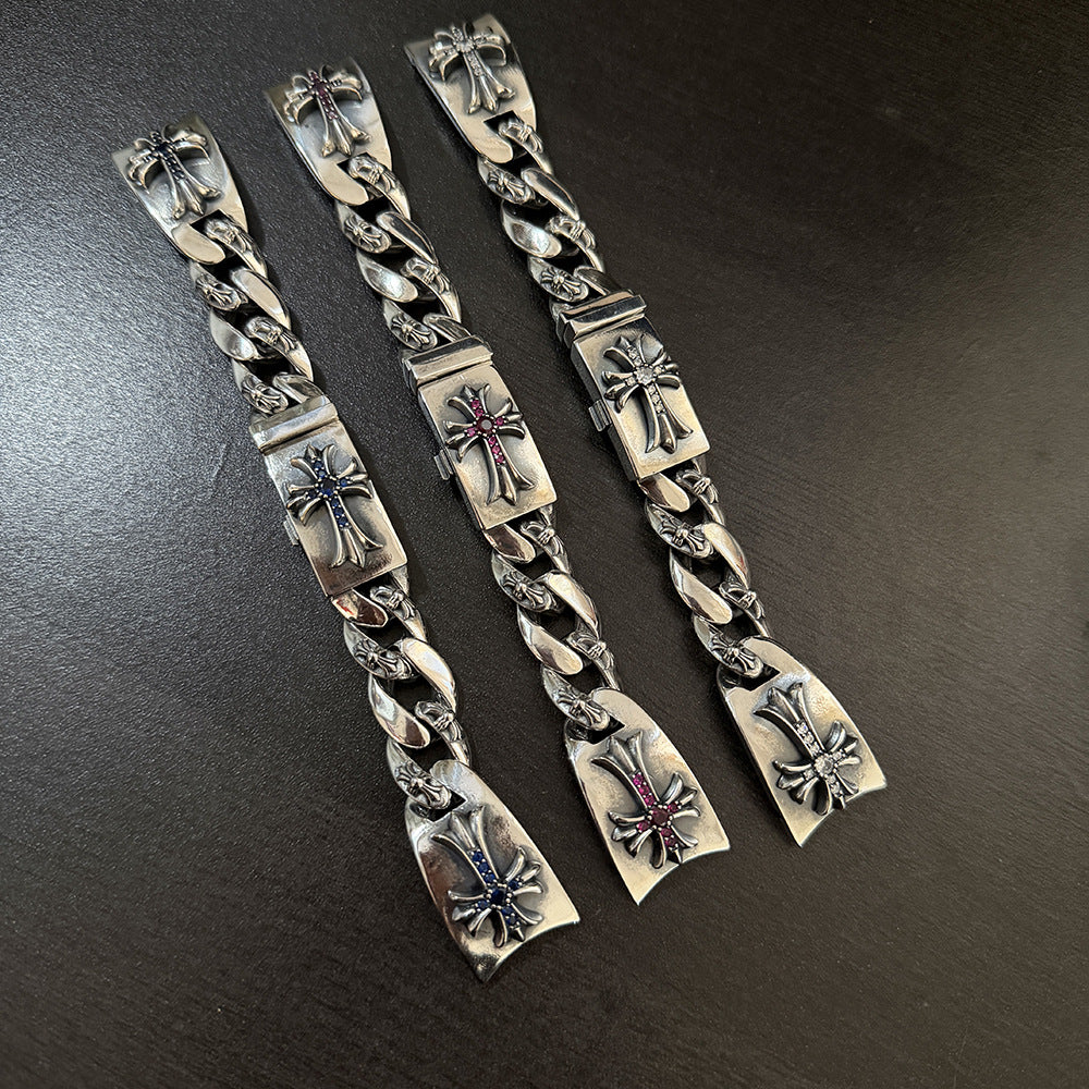 Chrome Hearts diamond-encrusted cross watch chain