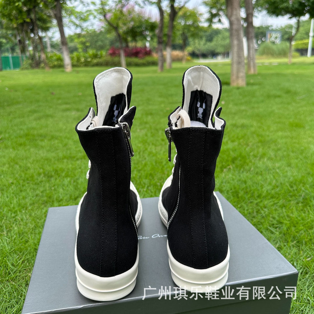 Plus-Size Thick-Soled, Black, Unisex Canvas Sneakers