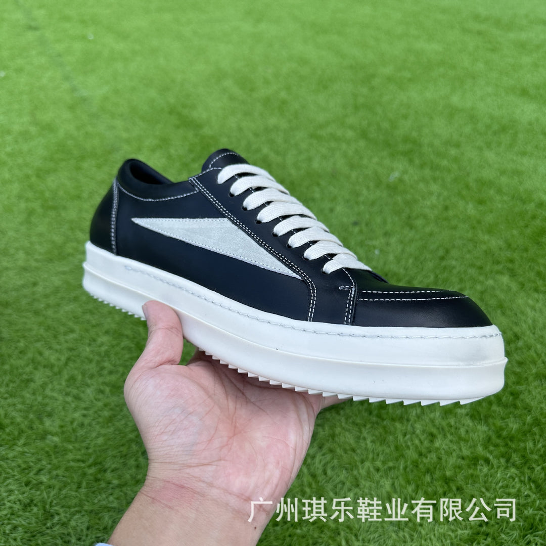 Calfskin Low-Top Skate Shoes Round Toe Flat Heel