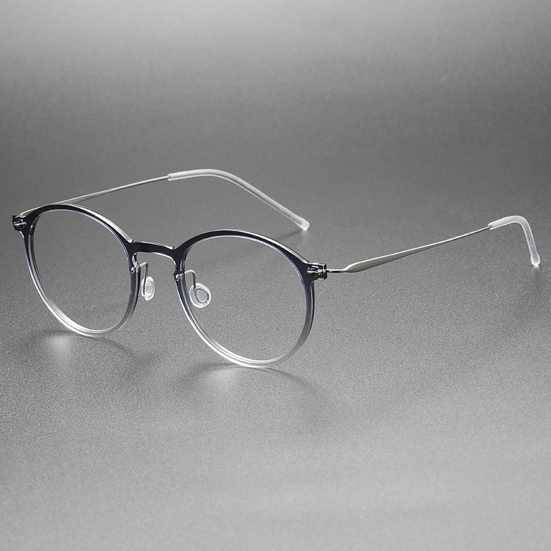 Clear Round Eyeglasses with Titanium Temples