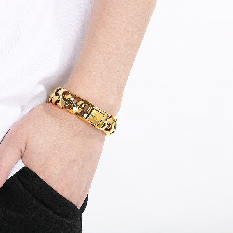 Bold punk dragon bone square snap buckle bracelet
