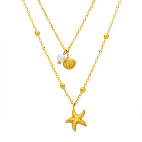 starfish necklace pearl double-layered necklace