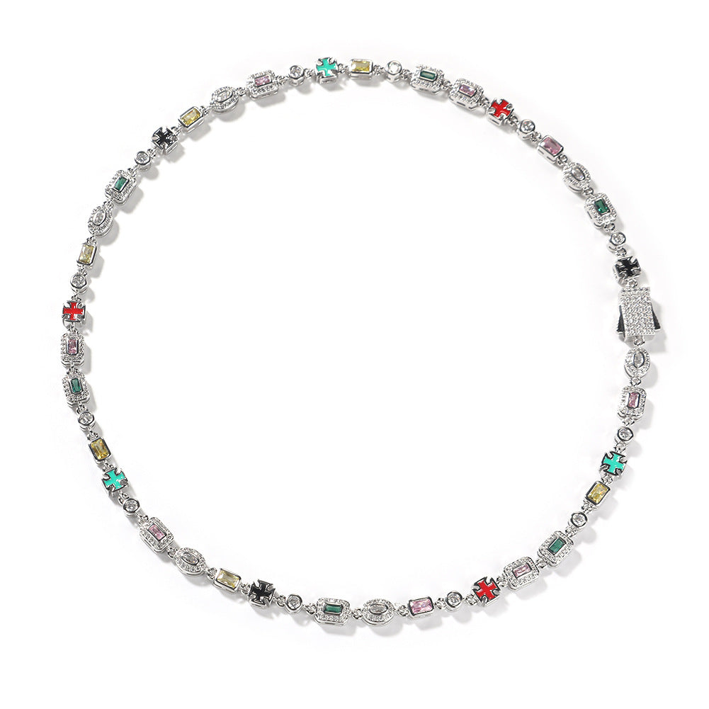 Hip-Hop Diamond-Encrusted 6mm Colored Gemstone Bracelet