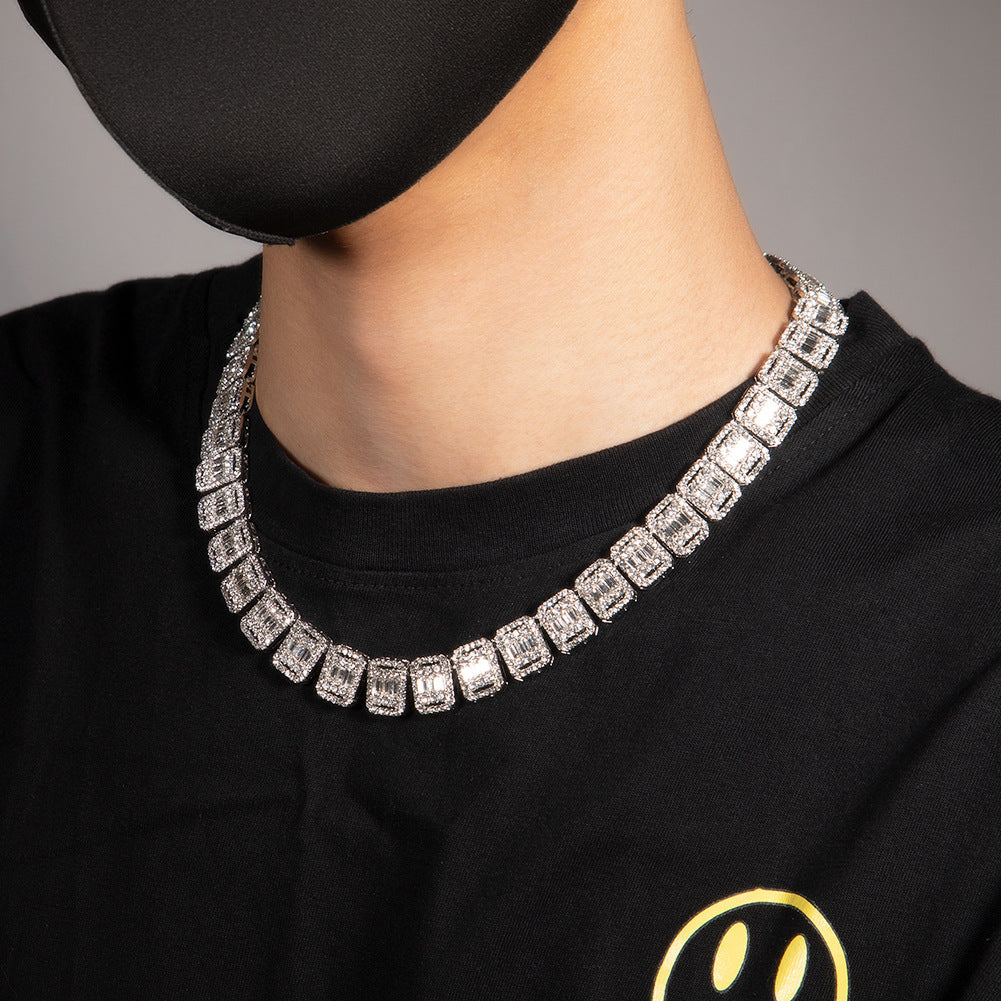 Alloy Necklace, 13mm, Diamond-Studded Nine-Panel Chain
