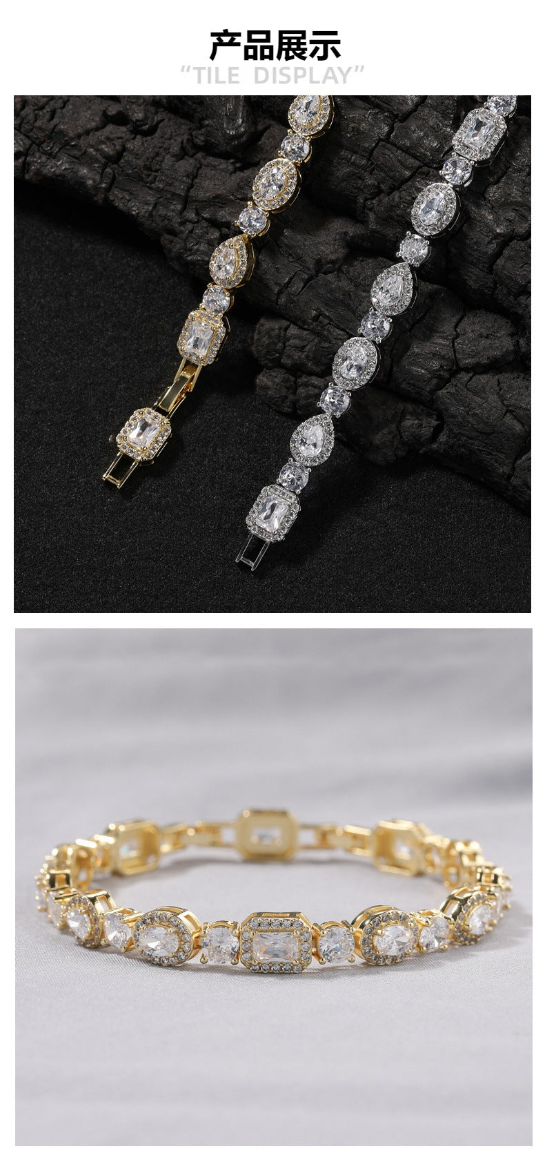 Geometric Zirconia White Diamond Bracelet