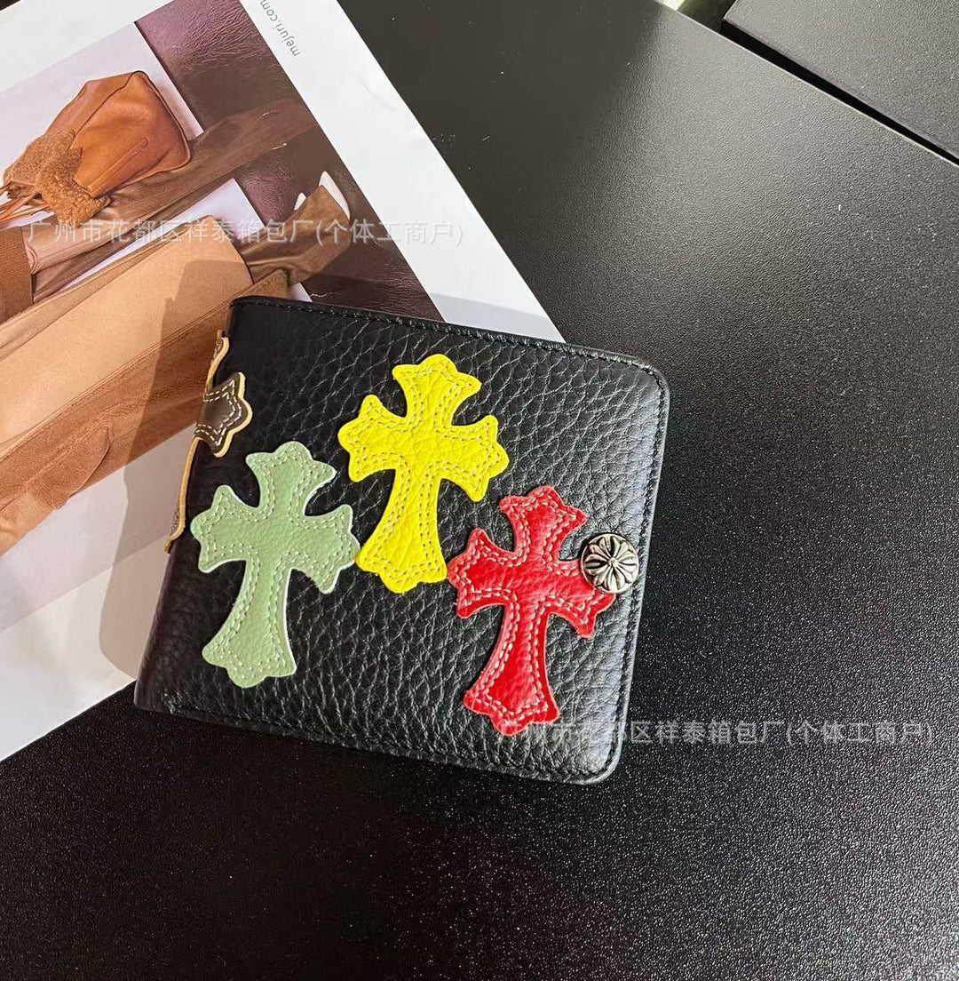 Chrome Hearts Leather Colorful Cross Patch Wallet