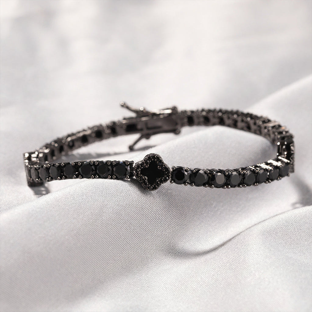 Black Four-Leaf Clover Tennis Chain 4mm Zircon Bracelet
