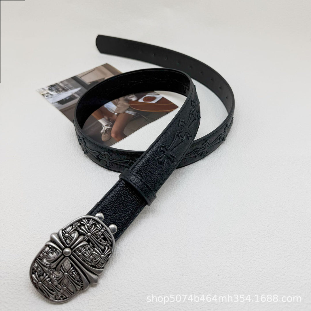 Chrome Hearts Cross-Motif Classic Leather Belt