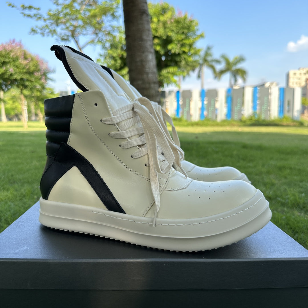 High-Top Sneakers Genuine Leather Thick-Soled Athletic Shoes
