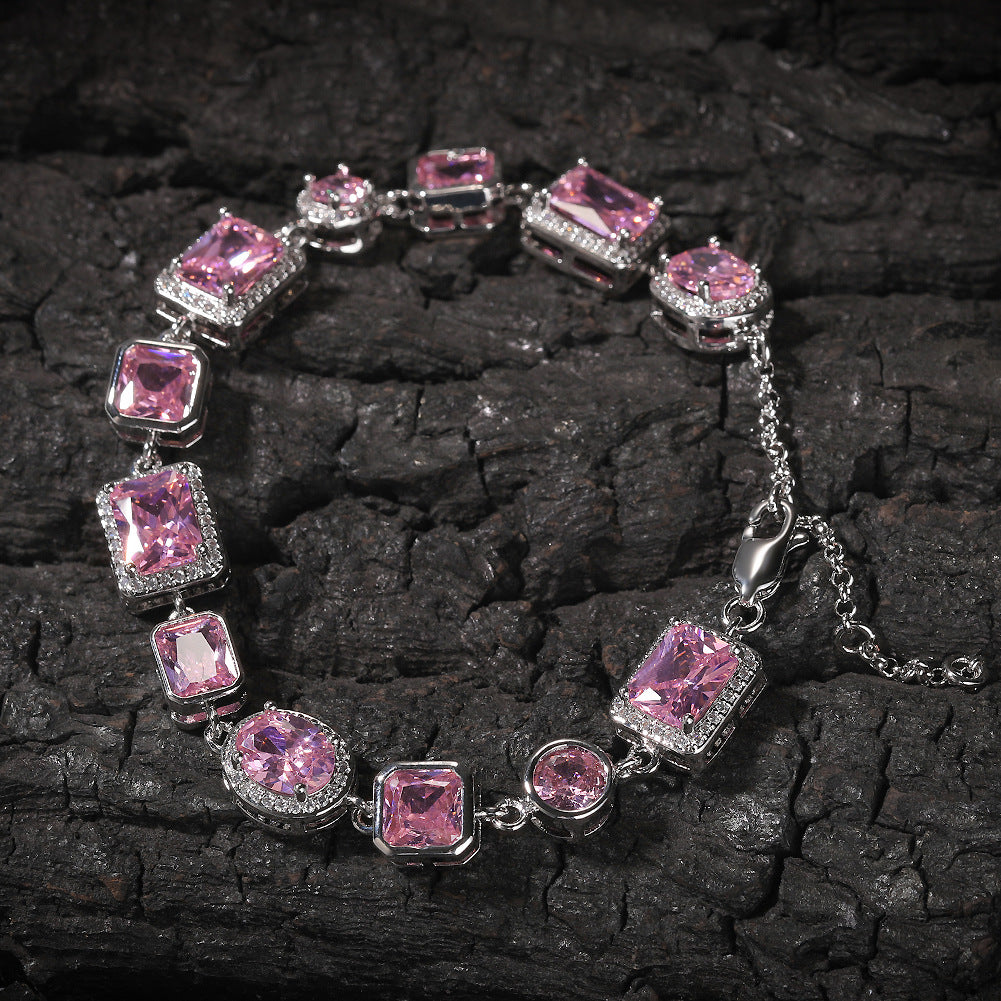 Hip-hop pink gemstone bracelet