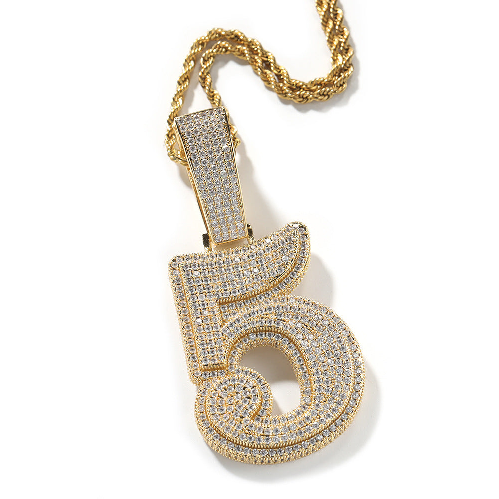 Hip-hop diamond-encrusted number pendant