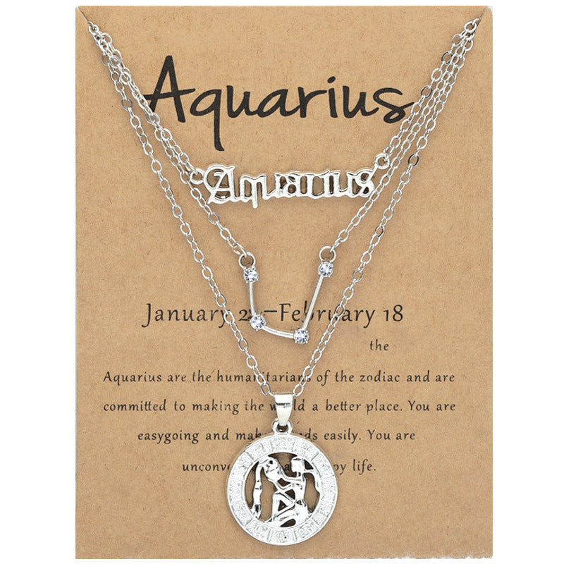 Zodiac Necklace Vintage English Star Image Pendant Three Piece Jewelry Set