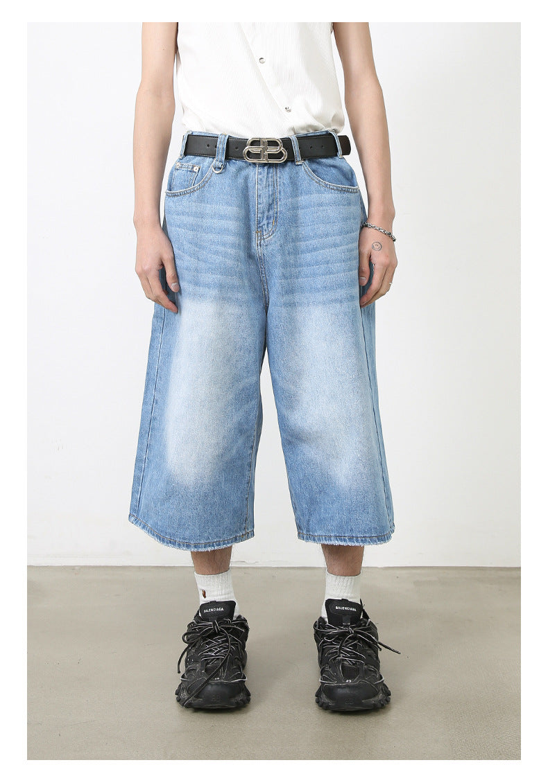 Summer Loose Fit Cropped Straight Leg Denim Shorts