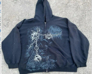 Y2K Retro Graphic Skeleton Zipper Hoodie
