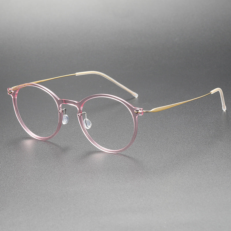 Clear Round Eyeglasses with Titanium Temples
