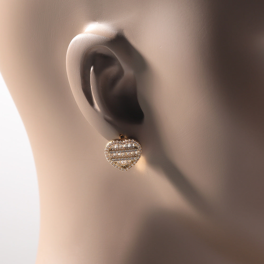 Hip-hop inlaid zircon heart-shaped earrings