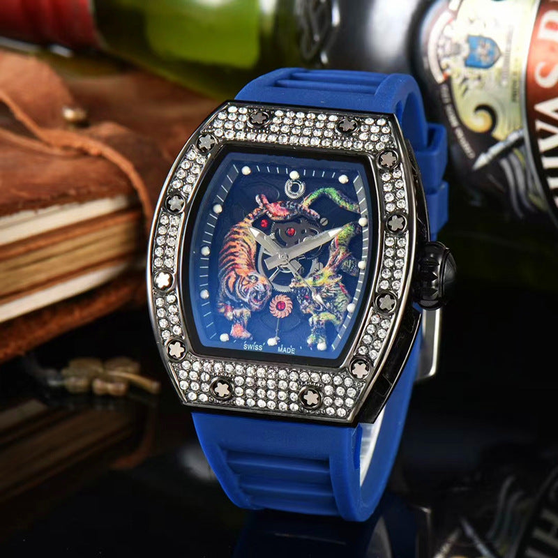 Tonneau-Shaped Water-Resistant Watch with Dragon & Tiger Totems