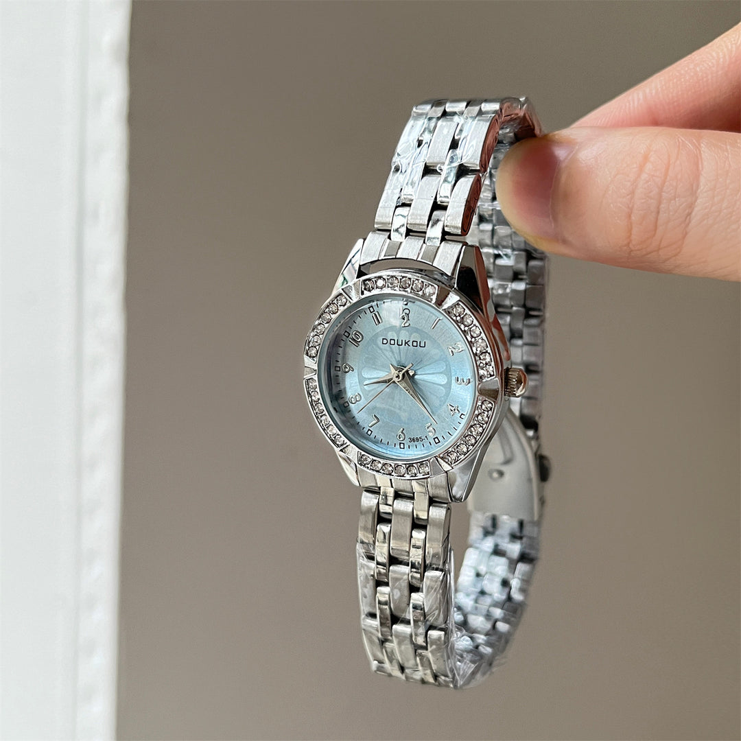 Exquisite Watch with Small Dial, Daisy Motif and Diamond Accents