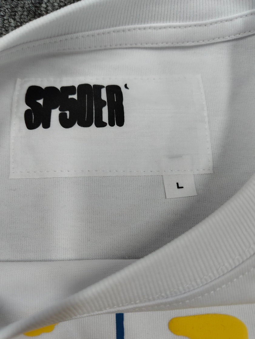 Hip-hop SP5der loose-fitting spider web T-shirt with lettering