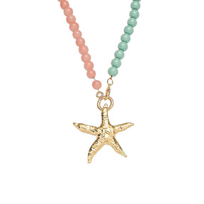 starfish necklace glass beaded red green necklace