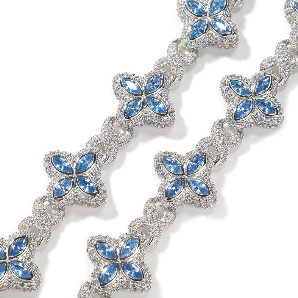 Hip-hop zircon colored infinite four-leaf clover necklace