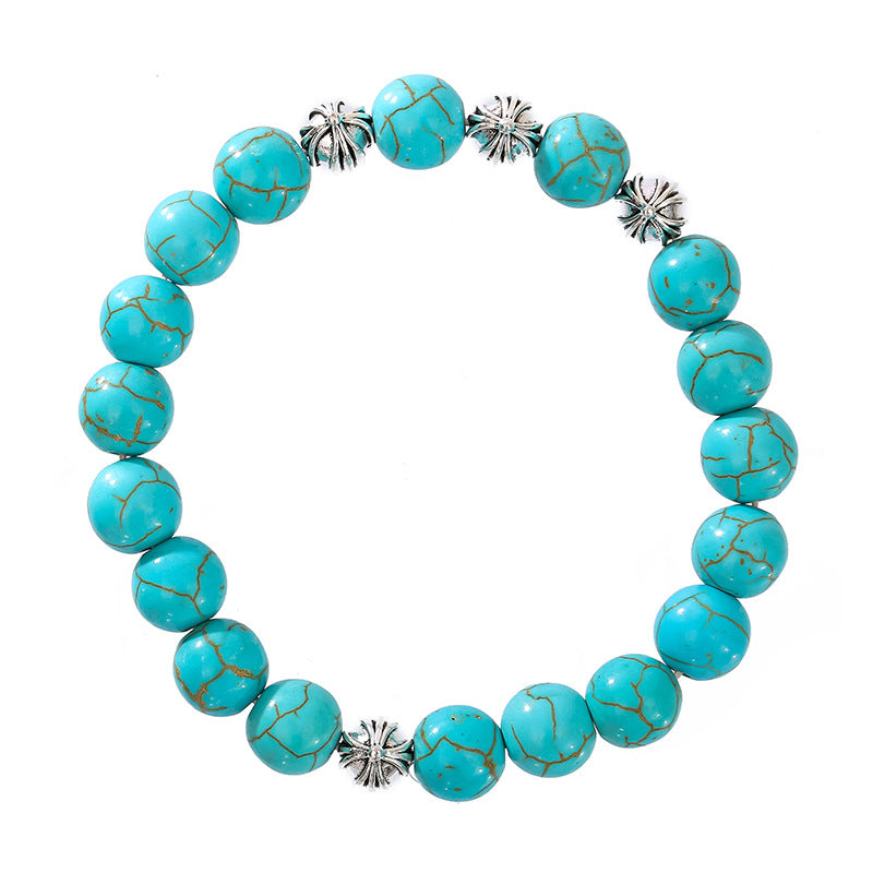 chrome hearts cross turquoise beaded cat's eye bracelet