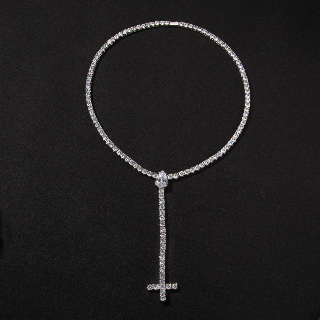 5mm Spring-Clasp Teardrop Cross Necklace