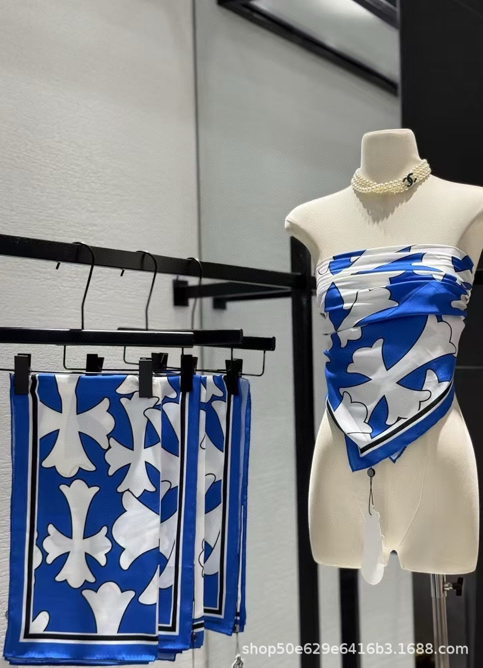 Chrome Hearts-Style All-Over Print Silk Bandeau Top