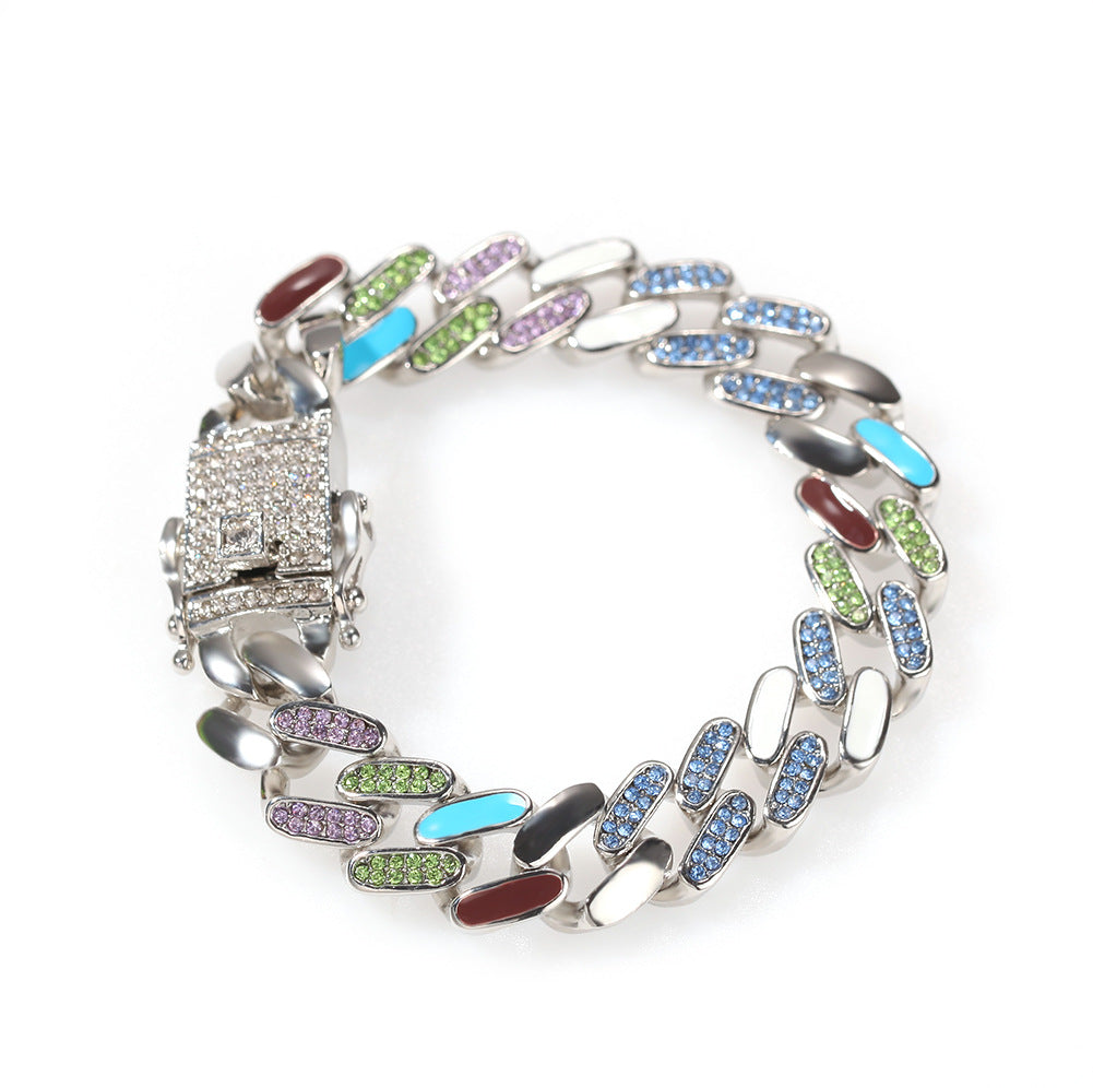 Hip-hop oil-splashed alloy colorful Cuban bracelet