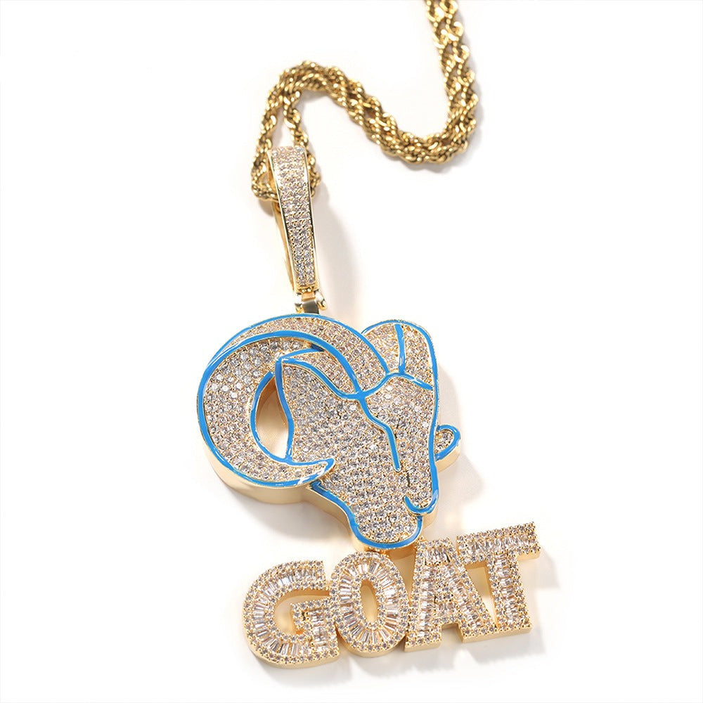 Goat Animal Diamond Pendant Men's Hip Hop Necklace