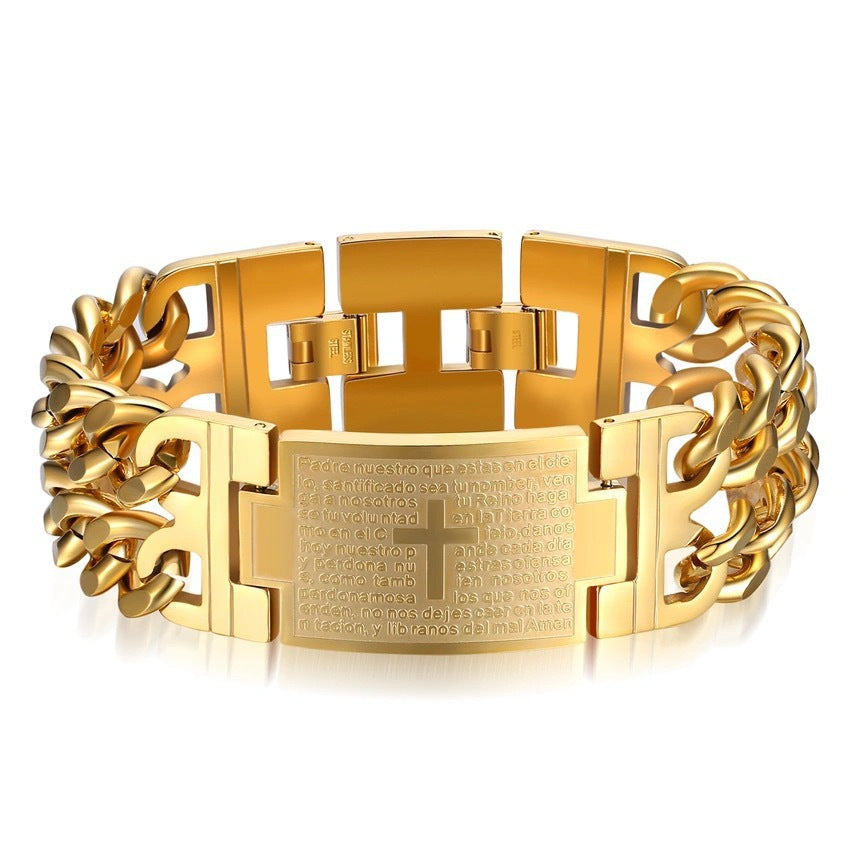 Double-Row Cross Stainless Steel Couple's Bracelet Set