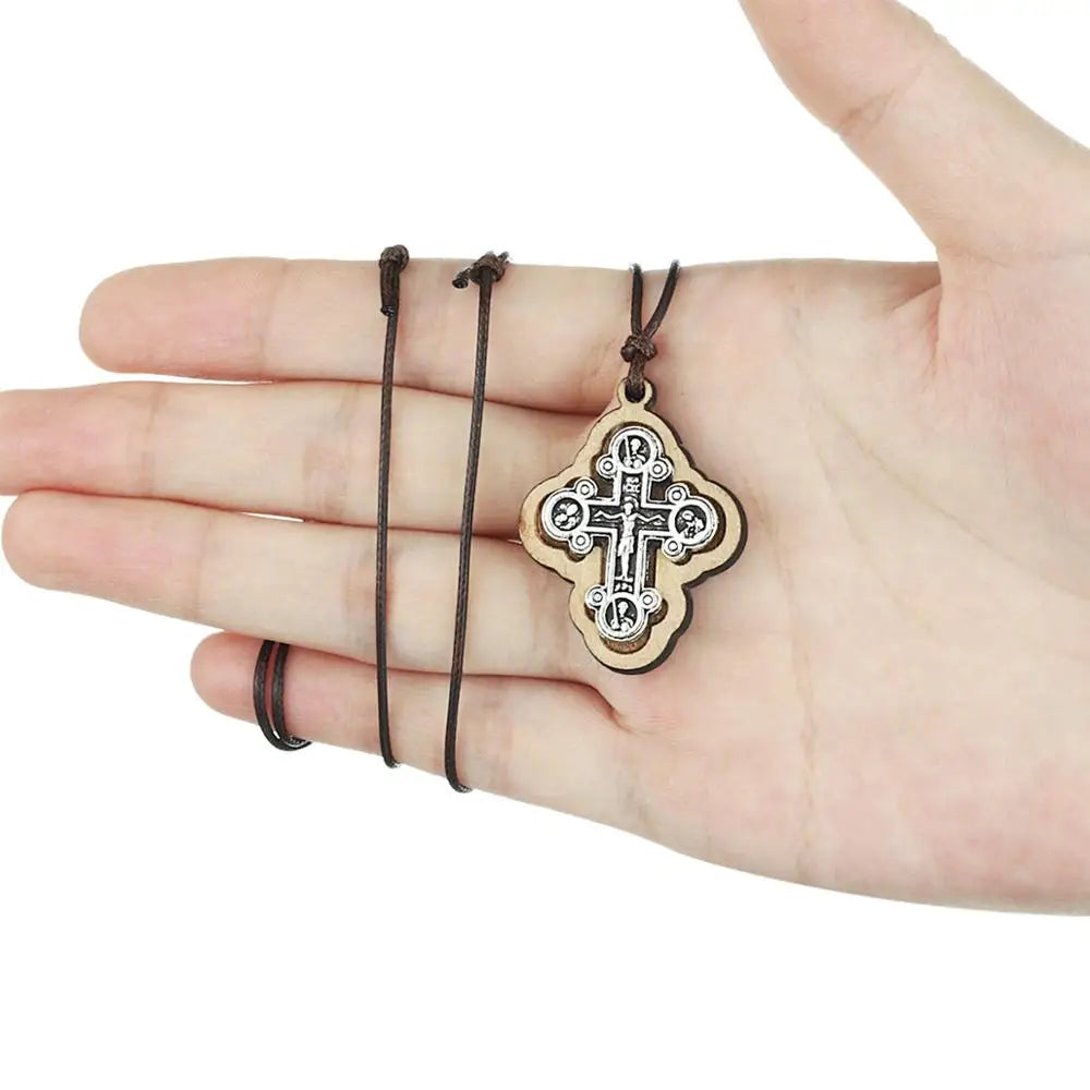 ICXC Wooden Saint Cross Pendant Necklaces