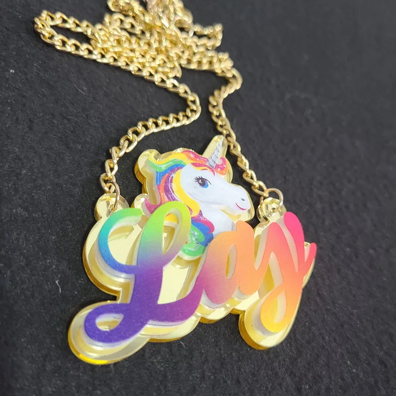 Personalised Kids Pendants acrylic Any Cartoon Character Nameplate Necklaces