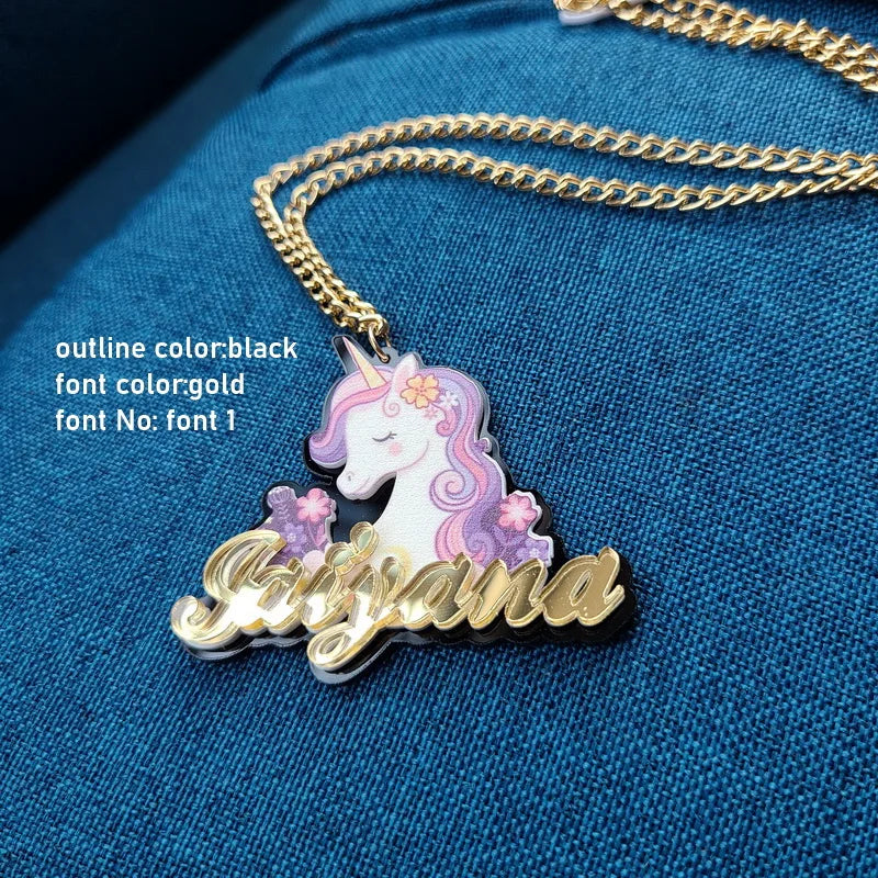 Personalised Kids Pendants acrylic Any Cartoon Character Nameplate Necklaces