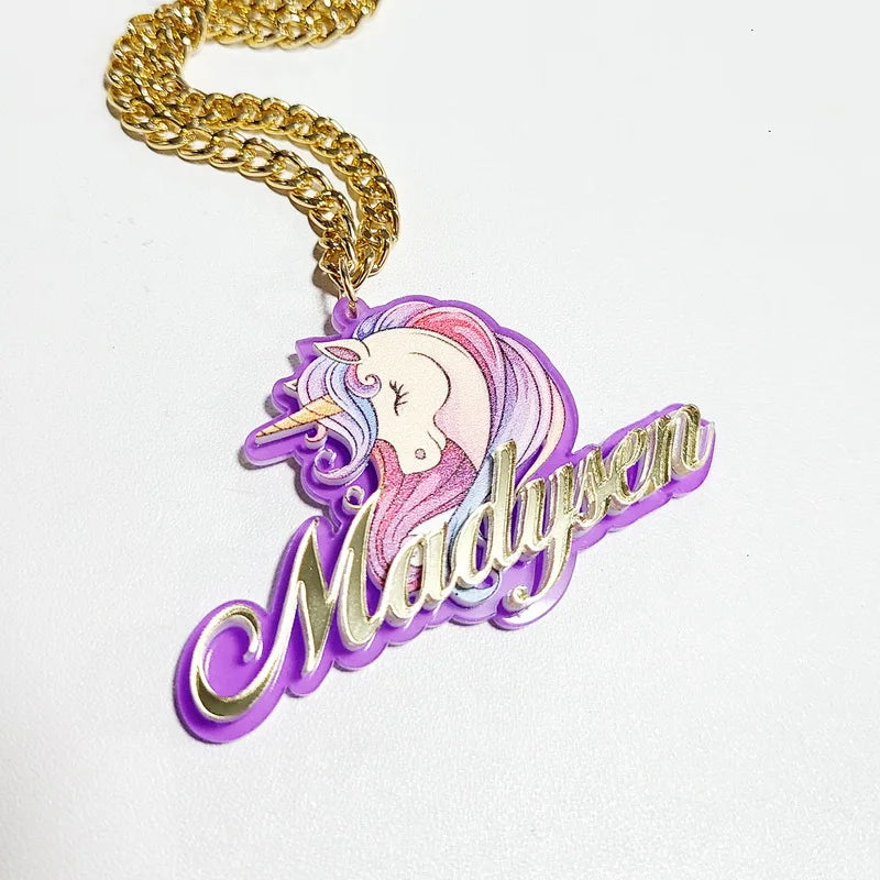 Personalised Kids Pendants acrylic Any Cartoon Character Nameplate Necklaces