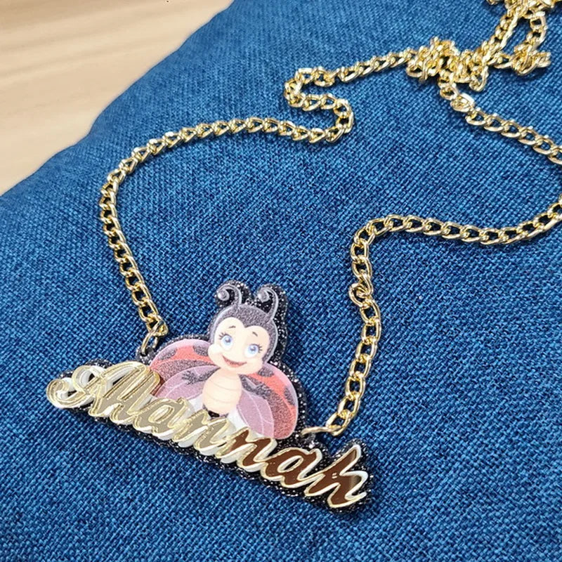 Personalised Kids Pendants acrylic Any Cartoon Character Nameplate Necklaces