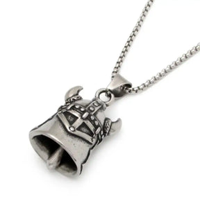 Red Cross Silver-Plated Wings Motorcycle Bell Pendant Necklace