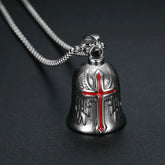 Red Cross Silver-Plated Wings Motorcycle Bell Pendant Necklace