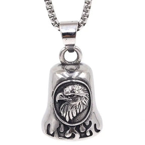 Red Cross Silver-Plated Wings Motorcycle Bell Pendant Necklace