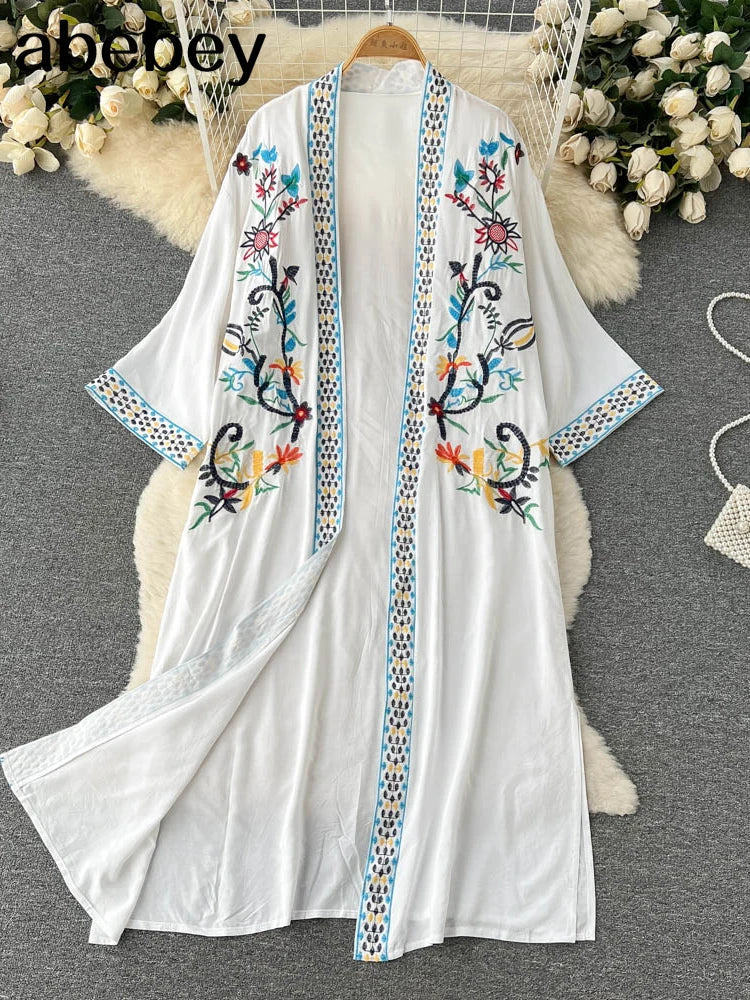 Retro Embroidery Sun Protection Shirt  Chiffon Long Streetwear