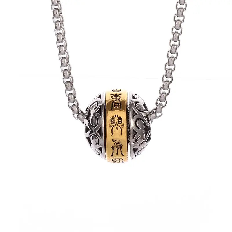 Rotatable Buddhist Scripture Classic Luck Beads Faith Talisman Pendant Necklace