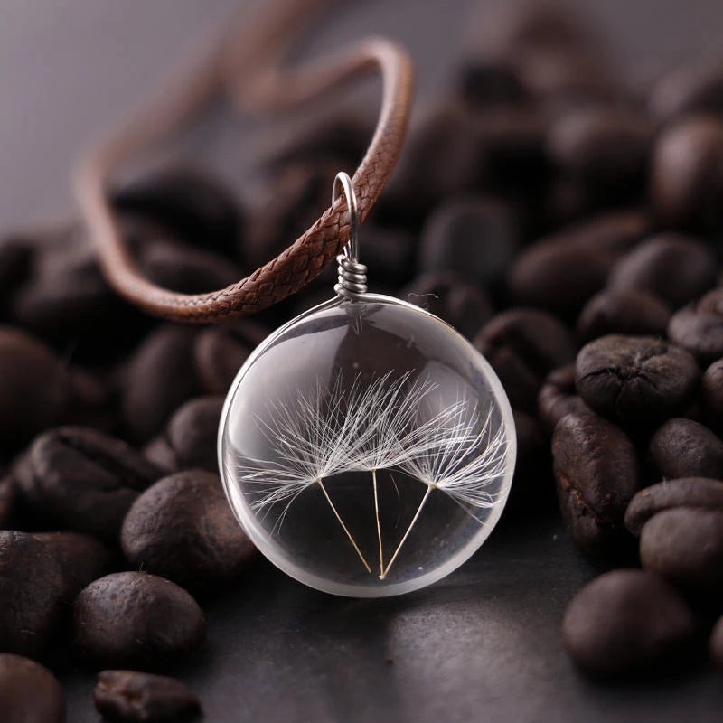 dandelion necklace Lucky WISH Glass Ball Jewelry