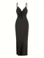 knit simple sleeveless suspender dress leaking back and sexy long skirt with neck.