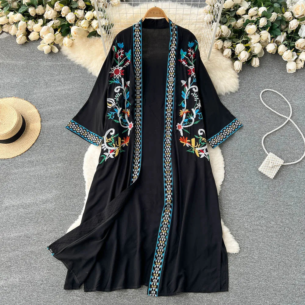 Retro Embroidery Sun Protection Shirt  Chiffon Long Streetwear