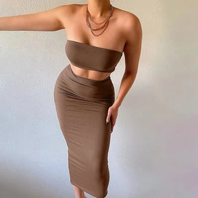 Long Skirt Sets Strapless Tube Top Bodycon Two Piece Outfit Summer Clothing