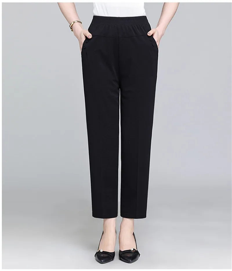 Spring Summer Pants Thin Elastic Waist Loose Cotton